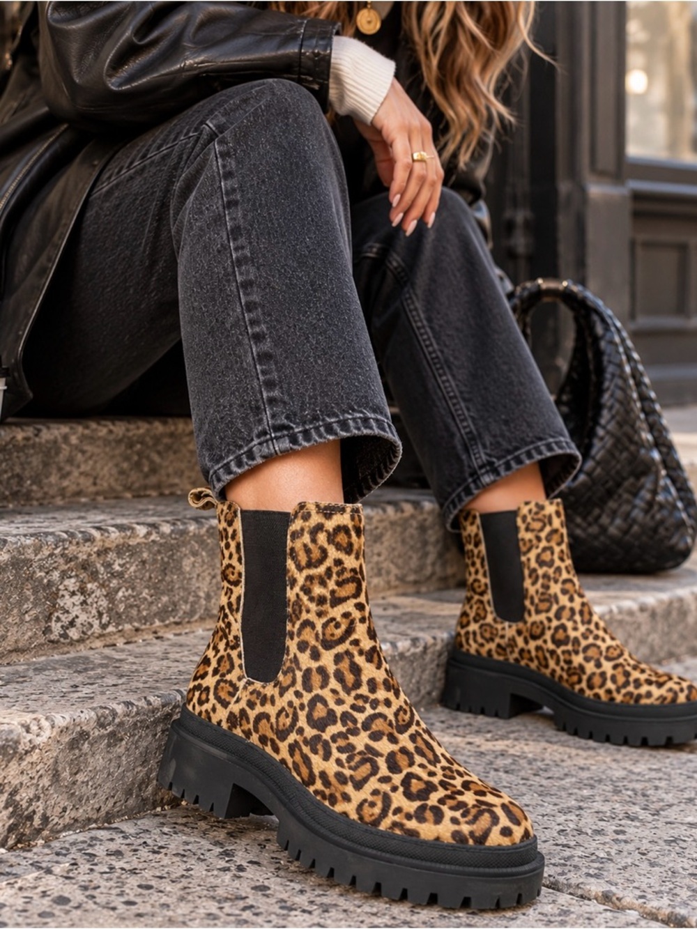 Lucky Brand Leopard Pony Hair Chelsea Chunky Lug Sole Ankle Boots Sz 6